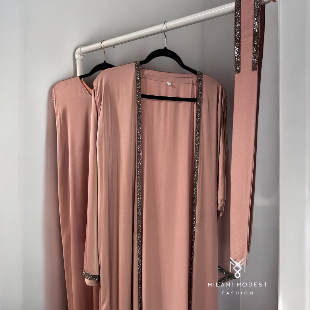 Blush Armenian Silk Abaya with Stone Detailing